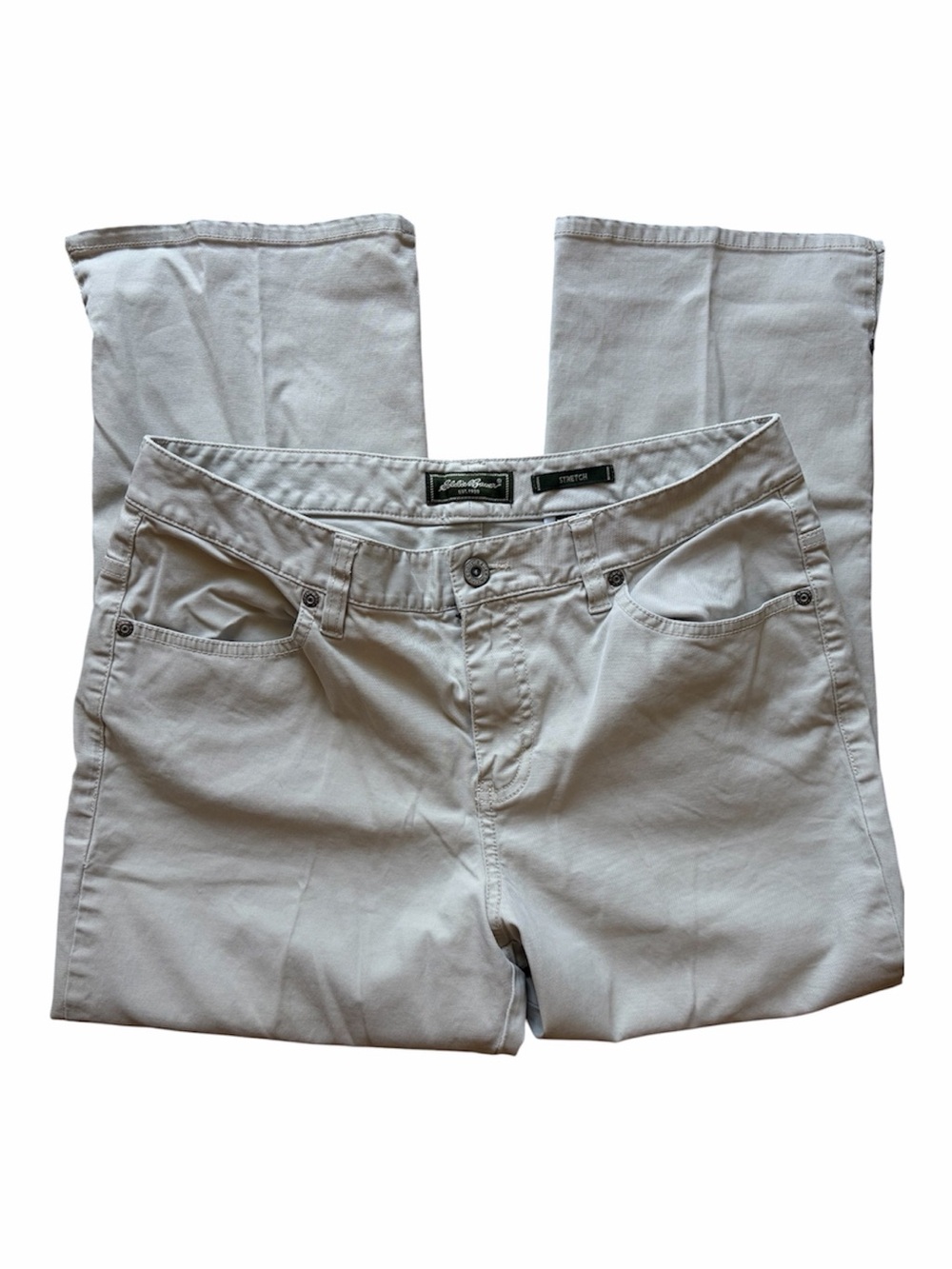 Eddie Bauer Beige Cropped Pants Women’s Stretch Straight Leg Casual Chino Ankle